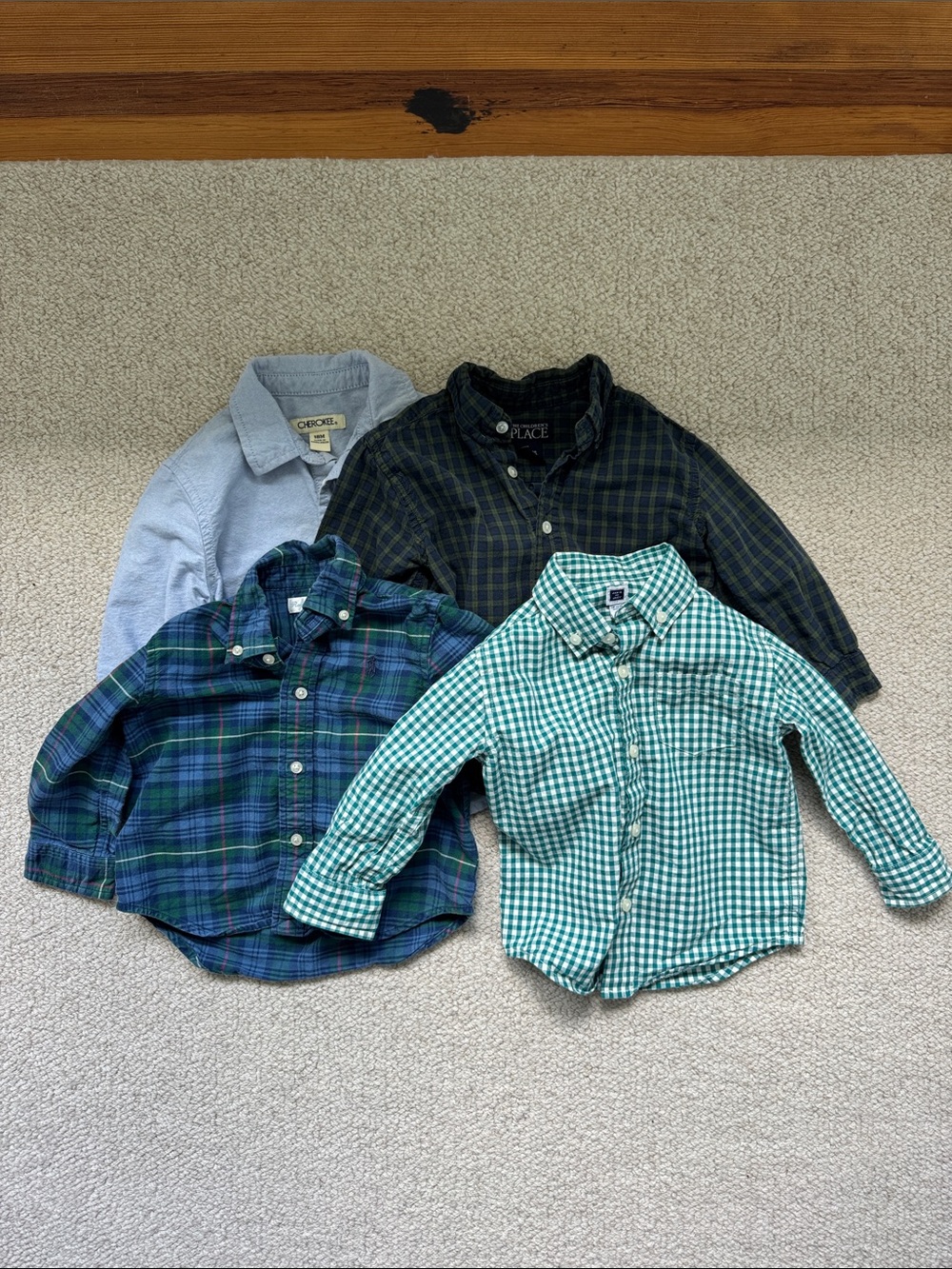 4 button-down shirts 18m plaid gingham blue green oxford